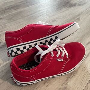 Vans Kids Red Canvas Sneakers with Checkered Sole
